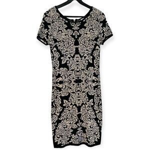 Carmen Marc Valvo Black/Ivory Jacquard Stretchy Dress Size Small